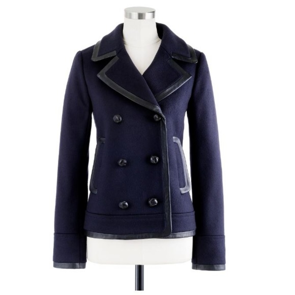 J. Crew Jackets & Blazers - J.CREW COLLECTION Leather Trim Wool Peacoat